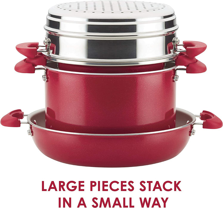 Rachael Ray 8-Piece Create Delicious Stackable Nonstick Cookware Set, Red