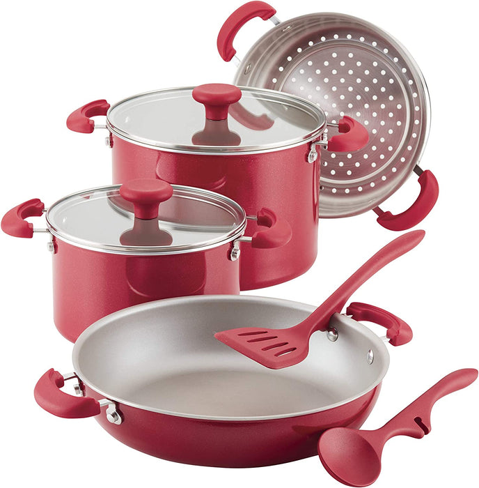 Rachael Ray 8-Piece Create Delicious Stackable Nonstick Cookware Set, Red