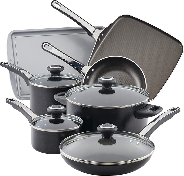 Farberware High Performance Nonstick Cookware Pots and Pans Set Dishwasher Safe, 17 Piece, Black