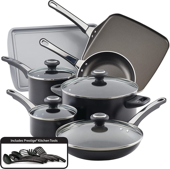 Farberware High Performance Nonstick Cookware Pots and Pans Set Dishwasher Safe, 17 Piece, Black