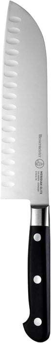 Messermeister Meridian Elite 7” Kullenschliff Santoku Knife - Japanese Chef’s Knife - German Steel Alloy Blade - Rust Resistant & Easy to Maintain