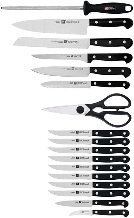 Zwilling Twin Gourmet Classic 18-pc Knife Block Set, Stamped German Stainless Steel, 3 Rivet Handle, No-Stain Blades, Includes Kitchen Shears and Honing Steel, Made in Spain