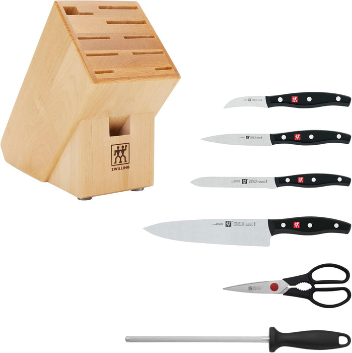 ZWILLING Twin Signature 7-Piece German Knife Set with Block, Razor-Sharp, Made in Company-Owned German Factory with Special Formula Steel perfected for almost 300 Years, Dishwasher Safe