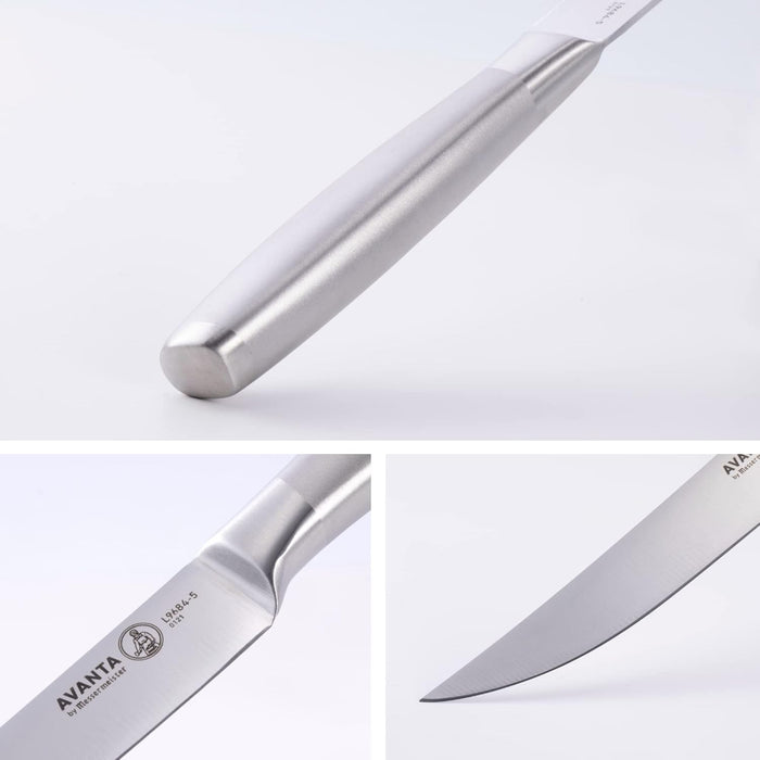 Messermeister Avanta Forged 5” Fine Edge Steak Knife Set - German X50 Stainless Steel - Rust Resistant & Easy to Maintain - Includes 4 Steak Knives