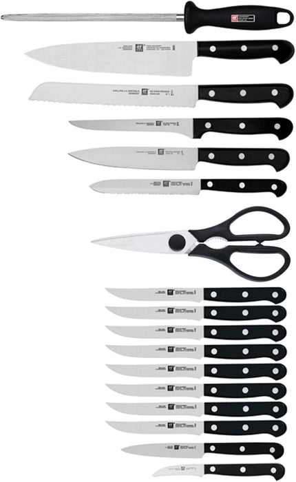 ZWILLING Twin Gourmet Classic 18-pc Knife Block Set, German Stainless Steel, 3 Rivet Handle, No-Stain, Includes Shears Honing Steel
