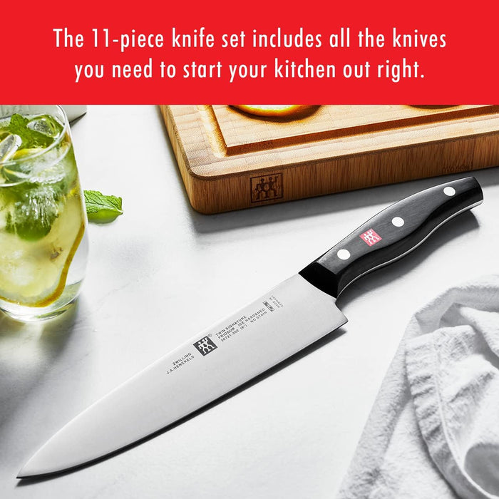 ZWILLING Twin Signature 11-Piece German Knife Set with Block, Razor-Sharp, Made in Company-Owned German Factory with Special Formula Steel perfected for almost 300 Years, Dishwasher Safe