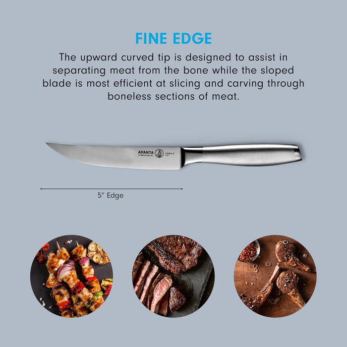 Messermeister Avanta Forged 5” Fine Edge Steak Knife Set - German X50 Stainless Steel - Rust Resistant & Easy to Maintain - Includes 4 Steak Knives