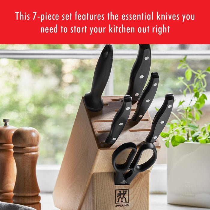 ZWILLING Twin Signature 7-Piece German Knife Set with Block, Razor-Sharp, Made in Company-Owned German Factory with Special Formula Steel perfected for almost 300 Years, Dishwasher Safe