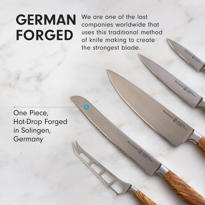 Messermeister Oliva Elite 6-Piece Magnet Block Set - Includes Chef’s, Bread, Cheese & Tomato, Utility & Paring Knife + Magnet Block