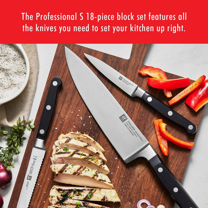 ZWILLING Professional S 18-Piece Razor-Sharp German Block Knife Set, Made in Company-Owned German Factory with Special Formula Steel perfected for almost 300 Years, Dishwasher Safe