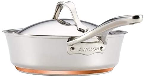 Anolon 75853 Novelle Copper Stainless Steel Saute Pan / Frying Pan / Fry Pan with Lid and Helper Handle - 3 Quart, Silver
