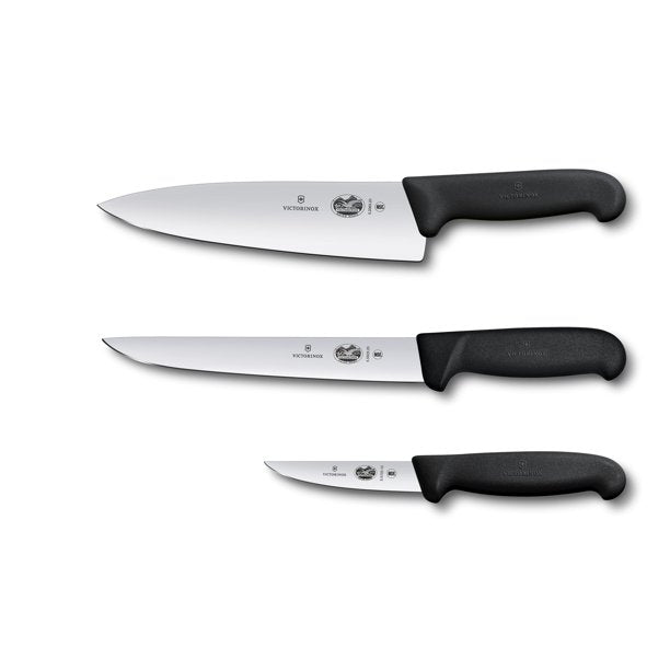 Victorinox Swiss Army Fibrox 3-Piece Chef's Knife Set with Black Handles 5.1053.3-X3