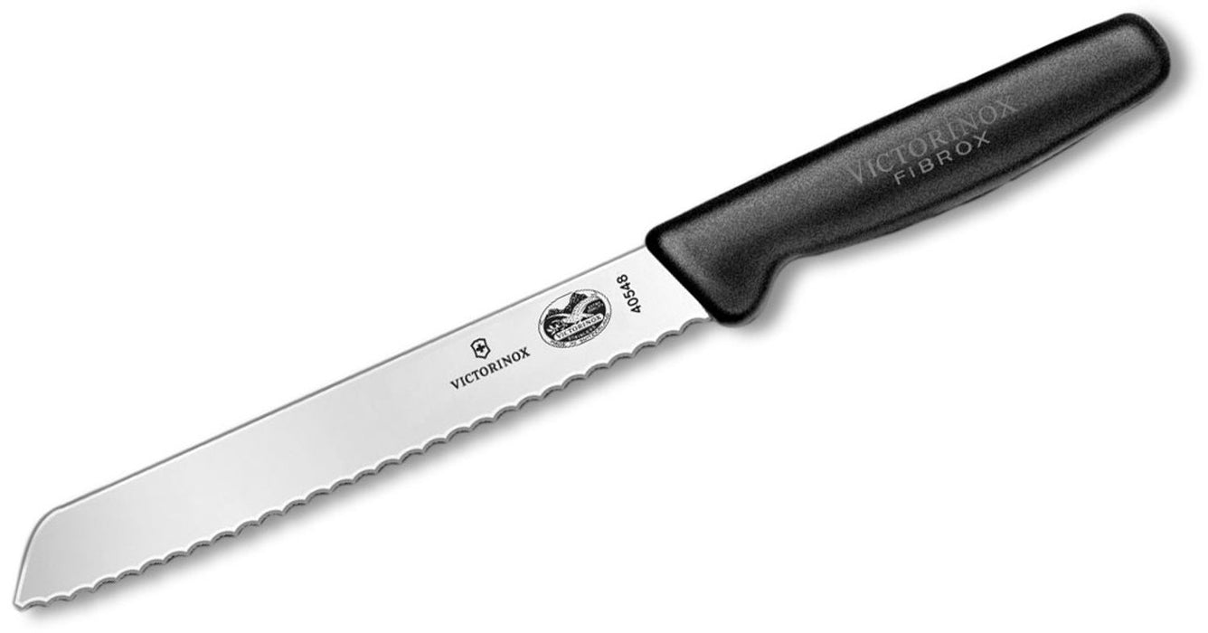 Victorinox 7" Bread Knife, Slant Tip, Serrated Blade, Black Fibrox Handle,