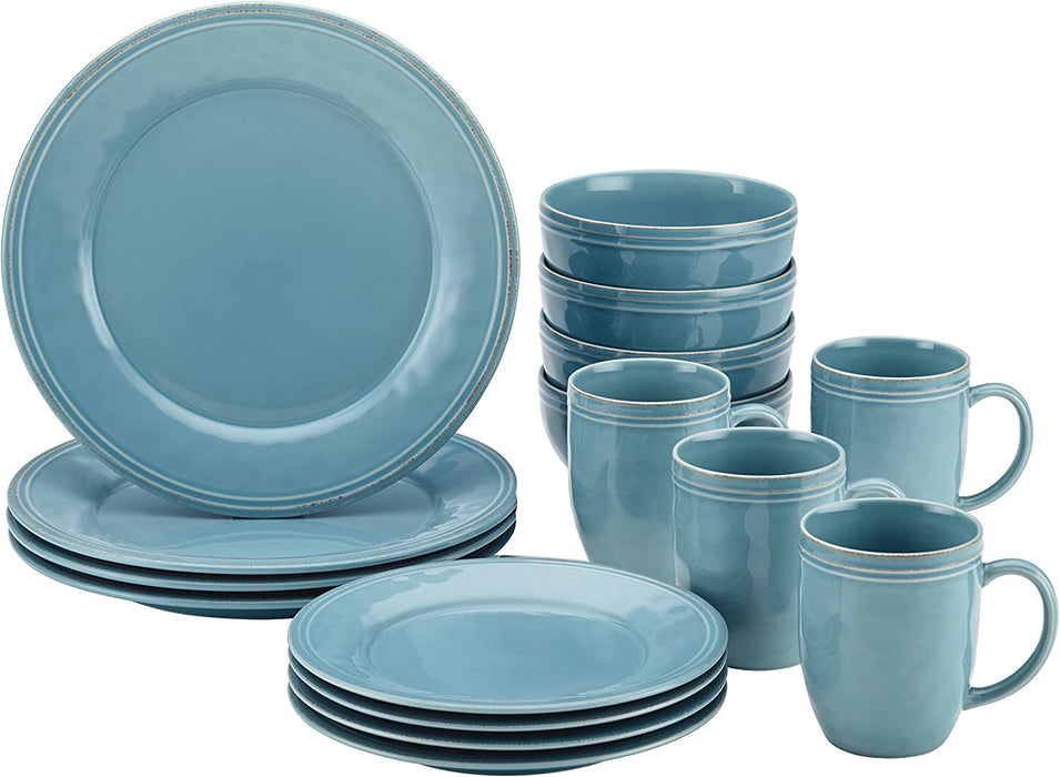Rachael Ray Cucina Stoneware Dinnerware Set, 16-Piece, Agave Blue