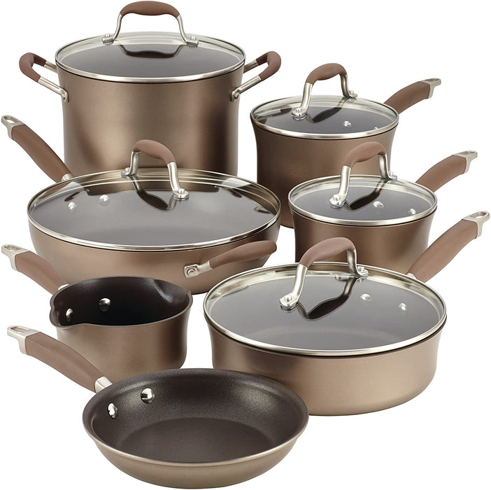 Anolon 84066 Advanced Hard Anodized Nonstick Cookware Pots and Pans Set, 12 Piece, Bronze