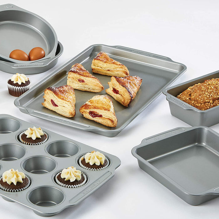Farberware Nonstick Bakeware Set Includes Cookie Sheets/Baking Cake Muffin and Bread Pan, 8 Piece, Gray