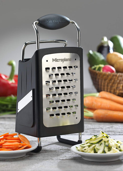 Microplane Box Grater Large 10 inch 4-Sided Stainless Steel Ultra-Sharp Multi-Purpose Grater