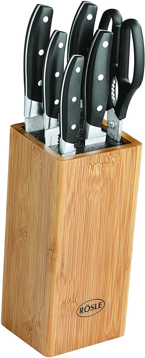 Rosle German Knife Set in Bamboo Block, 5-Piece Set plus Scissors